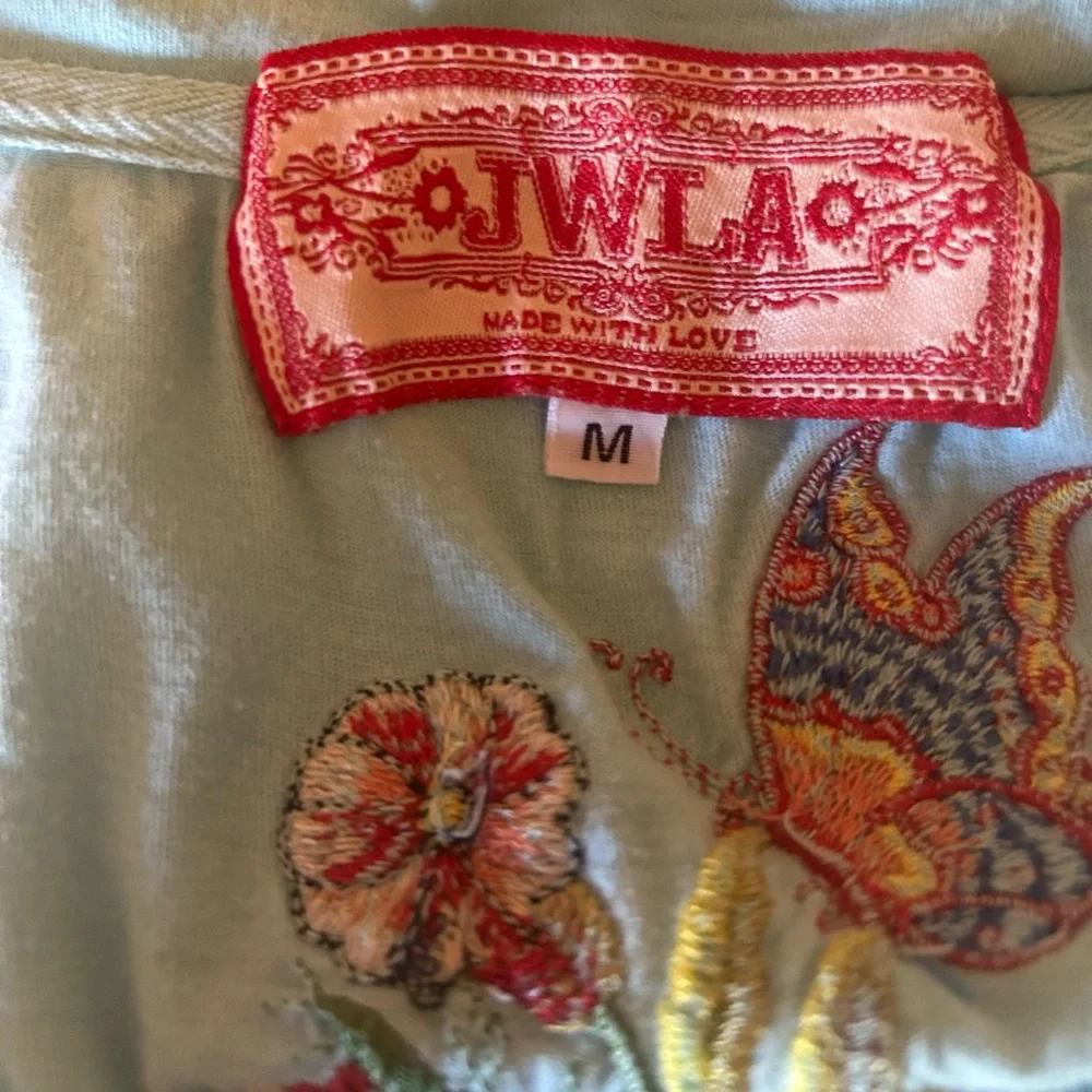 Johnny Was Embroidered Scoop Neck Short Sleeve Top - Aqua - Picture 7 of 8